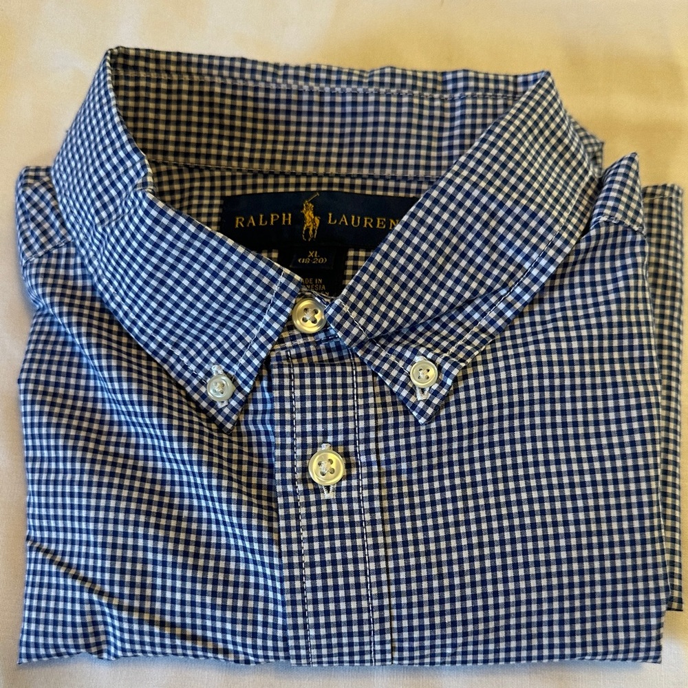 Ralph Lauren Blue & White Gingham Shirt Boy’s Size XL (18-20)